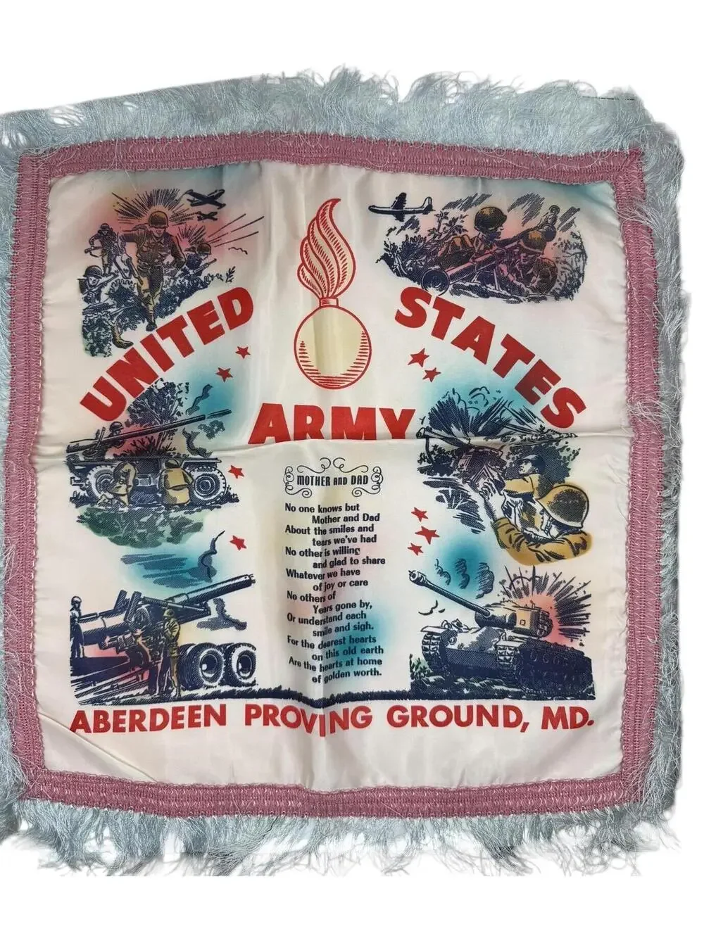 Vintage U.S. Army Pillow Cover, Military Fringe Pillow Fort Bragg North Carolina